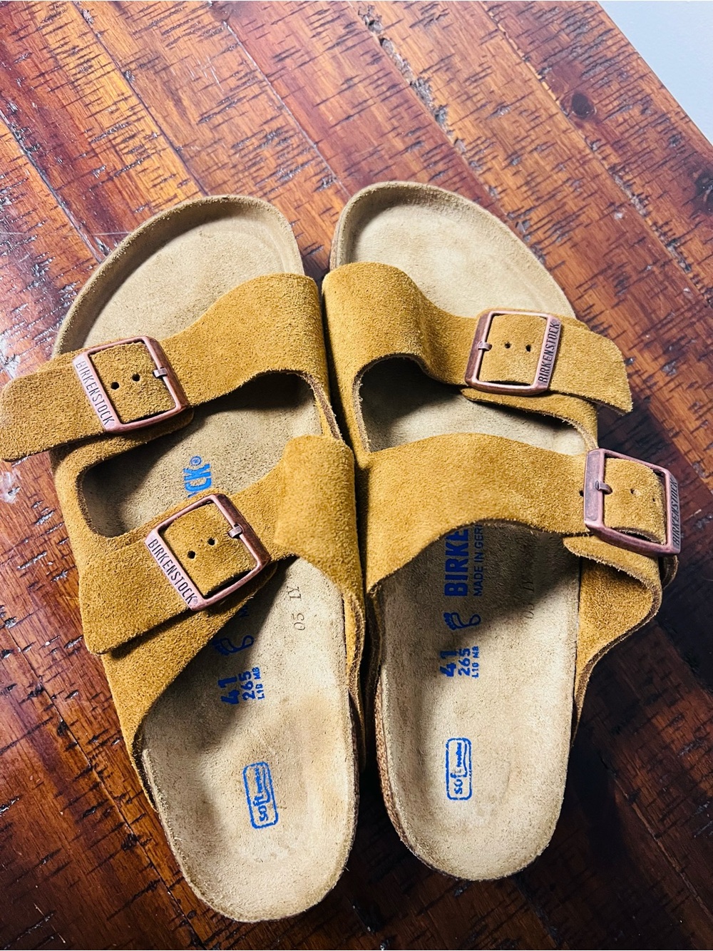 Birkenstock Arizona Suede Sandals in Mustard Yellow